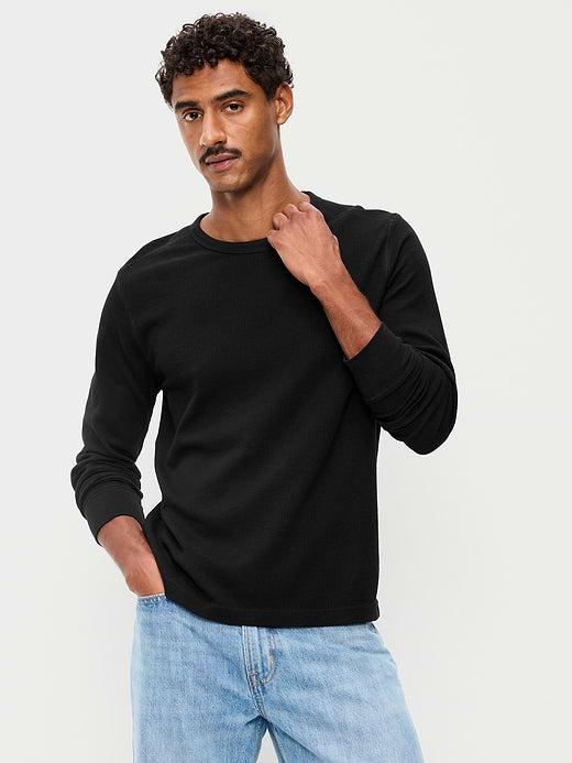 Crew-Neck Waffle T-Shirt - Black Jack