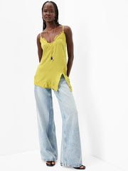 Asymmetrical Lace-Trim Cami Top - Wasabi