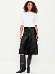 Mid-Rise Faux-Leather Baggy Culottes - Black Jack
