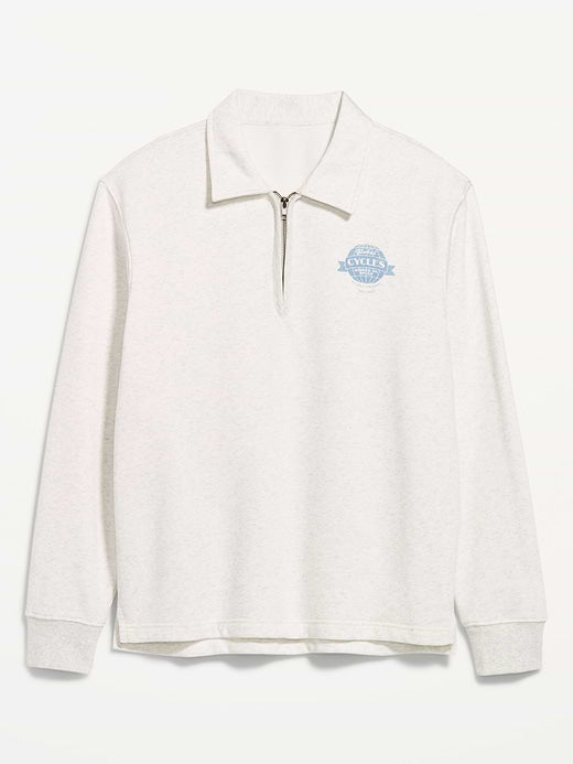 Collared Fleece Quarter-Zip Pullover - Antique White Heather
