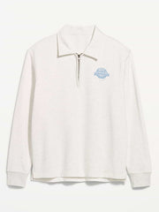 Collared Fleece Quarter-Zip Pullover - Antique White Heather
