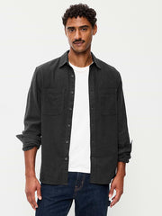 Relaxed Long-Sleeve Flannel Pocket Shirt - Black Jack