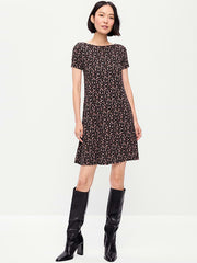 Short-Sleeve Mini Swing Dress - Black Ditsy Floral