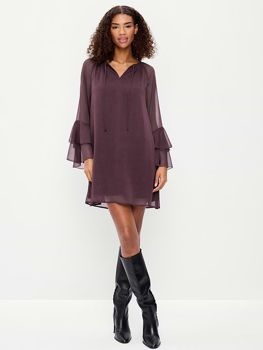 Bell-Sleeve Boho Mini Dress - Veil Of Night