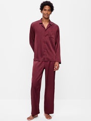 Satin Pajama Pant Set for Men - Maroon Red