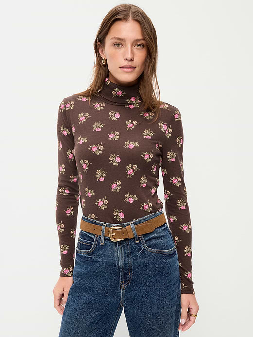 Slim-Fit Printed Turtleneck - Black Floral