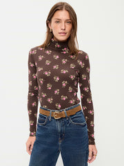 Slim-Fit Printed Turtleneck - Black Floral