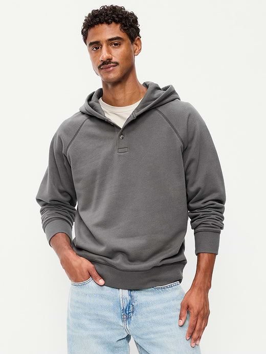 Henley Pullover Hoodie - Stainless Steel