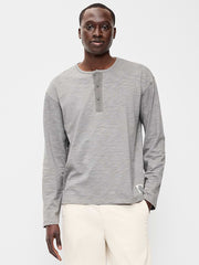 Long-Sleeve Slub-Knit Henley T-Shirt - Gray