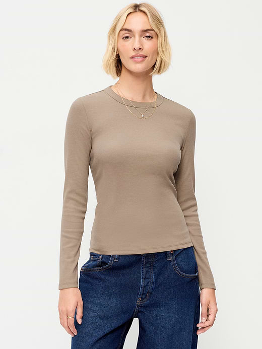 Snug Long-Sleeve Ribbed T-Shirt - Chocolate Malted