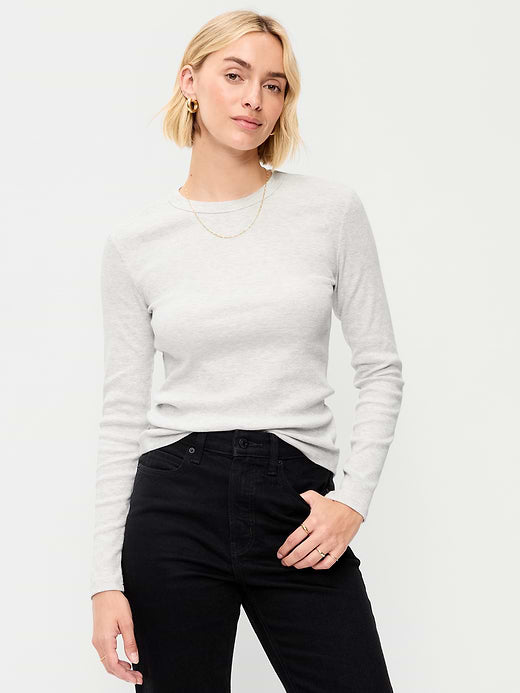 Snug Long-Sleeve Ribbed T-Shirt - Light Heather Gray