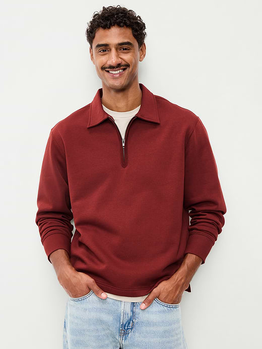 Collared Fleece Quarter-Zip Pullover - Russet Brown