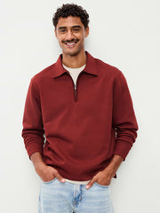 Collared Fleece Quarter-Zip Pullover - Russet Brown