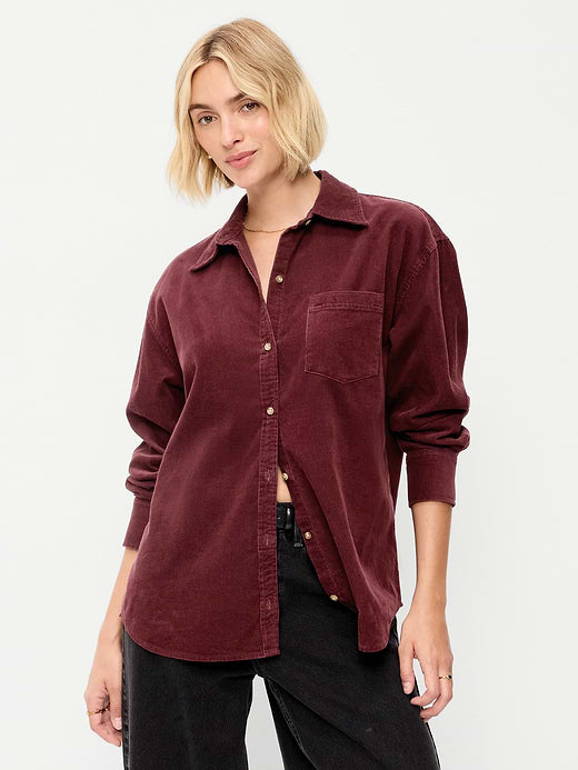 Oversized Boyfriend Button-Down Corduroy Shirt - Reddy Or Not