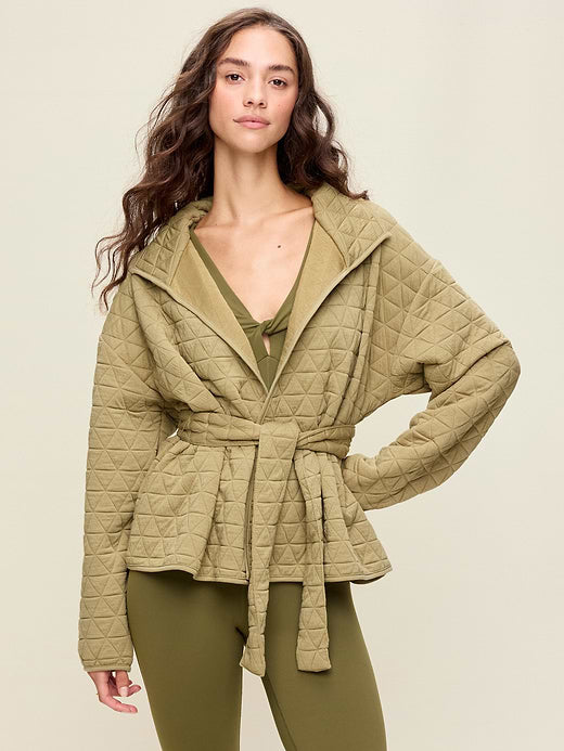 Quilted Bounce Fleece Wrap-Front Jacket - Micro Green
