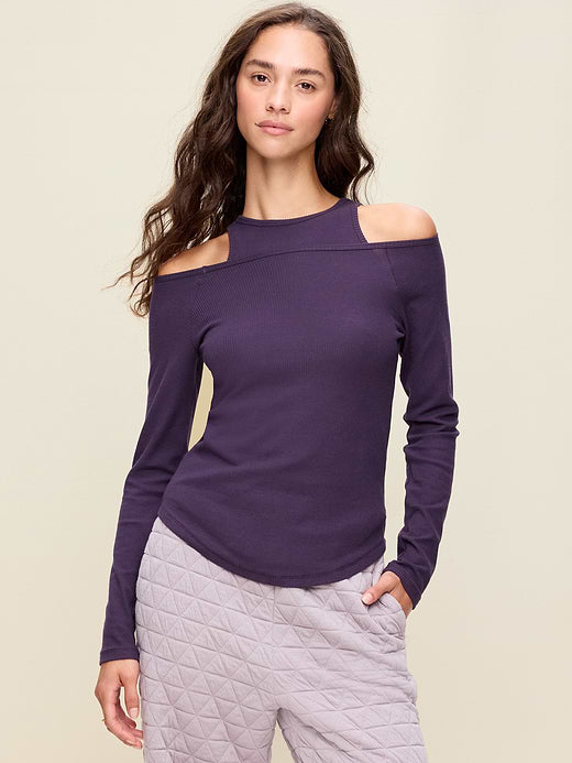 CloudLite Ribbed Long-Sleeve Boatneck Top - Nebula