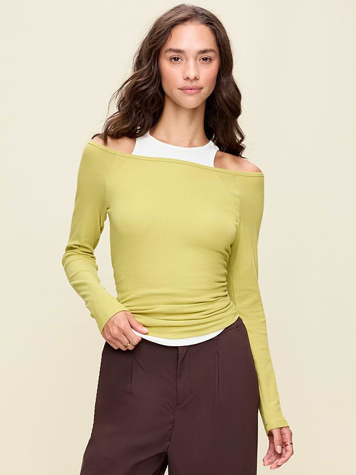 CloudLite Ribbed Long-Sleeve Boatneck Top - Marshy Grass