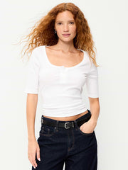 Fitted Scoop-Neck Henley T-Shirt - Calla Lilies