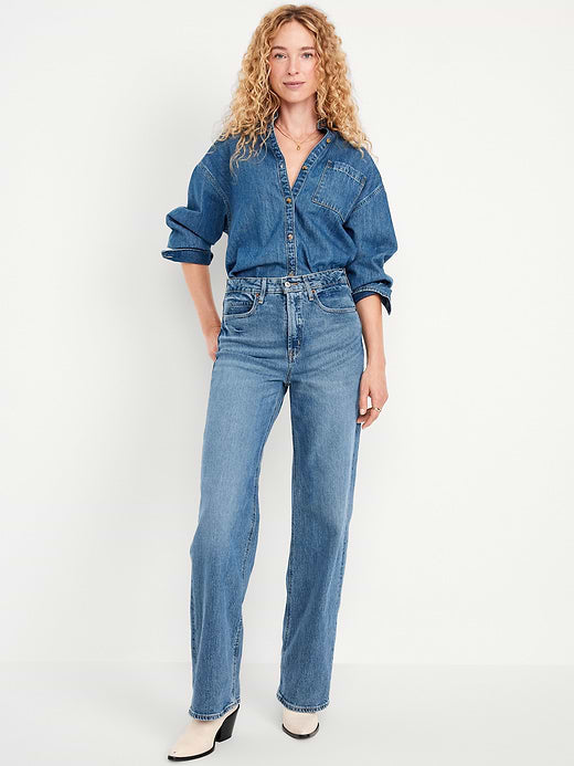 Extra High-Waisted Wide-Leg Jeans - Medium Wash