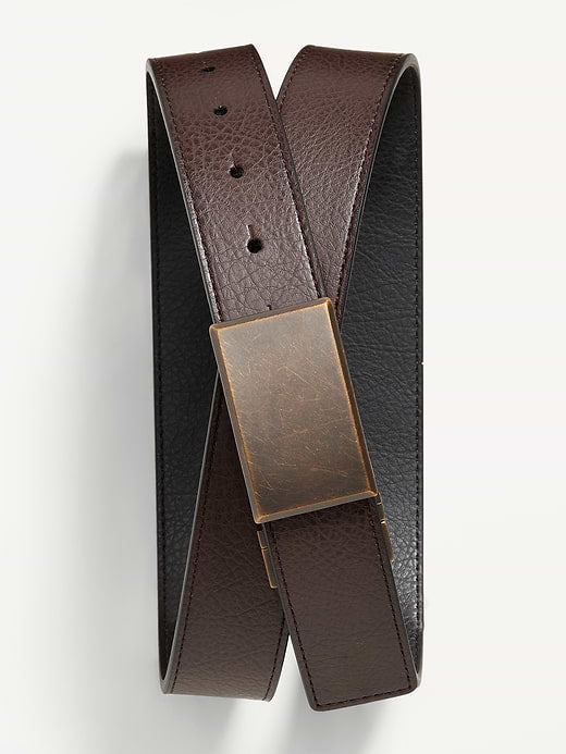 Faux-Leather Reversible Ratchet Belt - Brown Leather