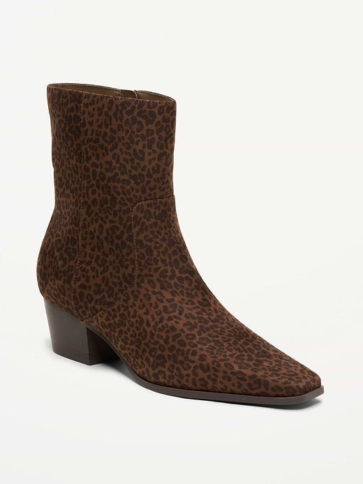 Faux-Suede Low-Heel Booties for Women - Leopard