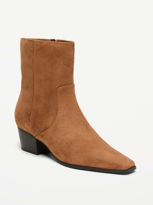 Faux-Suede Low-Heel Booties for Women - Camel