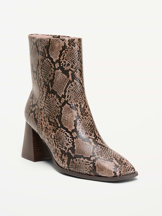 Square-Toe Block-Heel Boots for Women - Snake