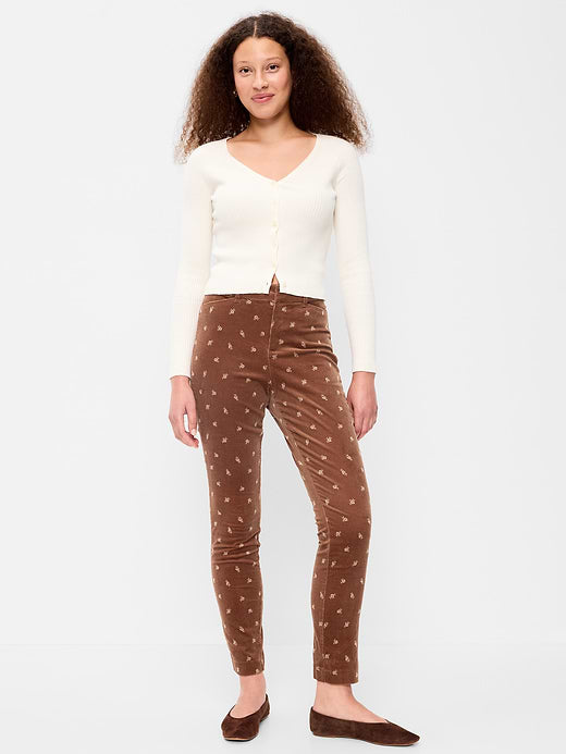 High-Waisted Pixie Skinny Ankle Pants - Brown Floral