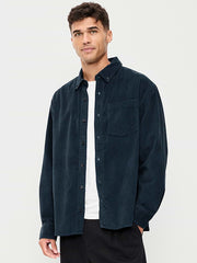Loose Fit Long-Sleeve Corduroy Shirt - Houndstooth