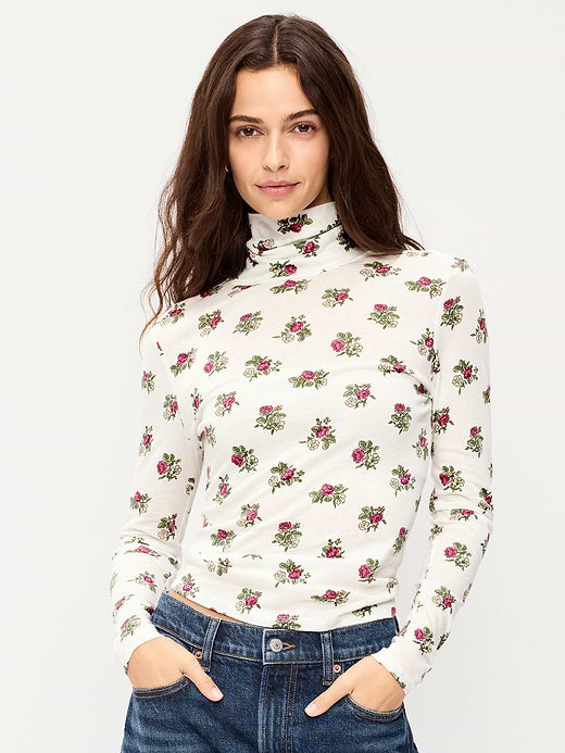 Slim-Fit Printed Turtleneck - White Floral