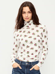 Slim-Fit Printed Turtleneck - White Floral