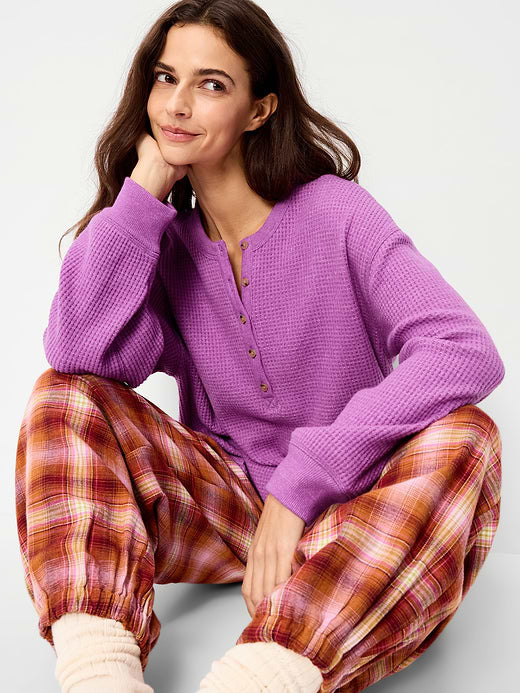Long-Sleeve Crew-Neck Henley T-Shirt - Wild Prairie Rose