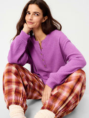 Long-Sleeve Crew-Neck Henley T-Shirt - Wild Prairie Rose