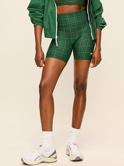 Extra-High Waisted PowerSoft Boundless Pocket Biker Shorts-- 6-inch inseam - No Front Seam - Green Plaid