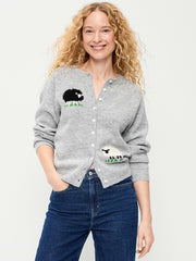 Cozy Crew-Neck Wool-Blend Cardigan - Sheep