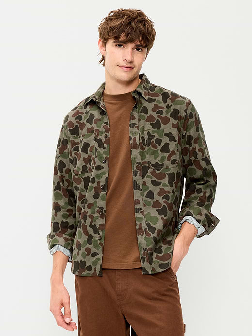 Relaxed Long-Sleeve Flannel Pocket Shirt - Camo