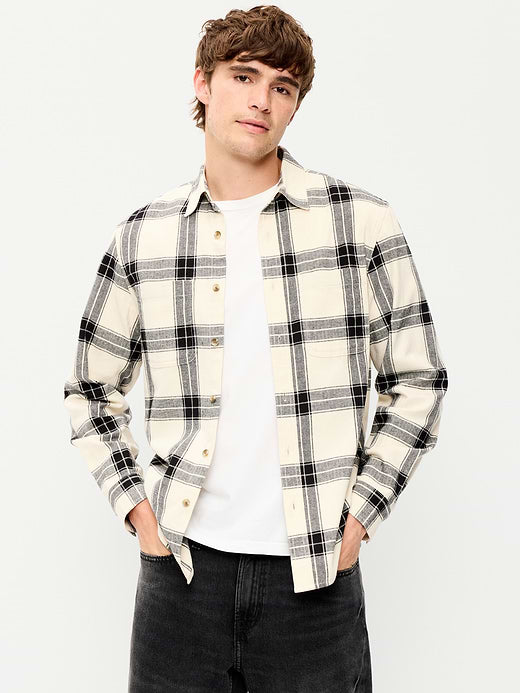 Relaxed Long-Sleeve Flannel Pocket Shirt - Howlite