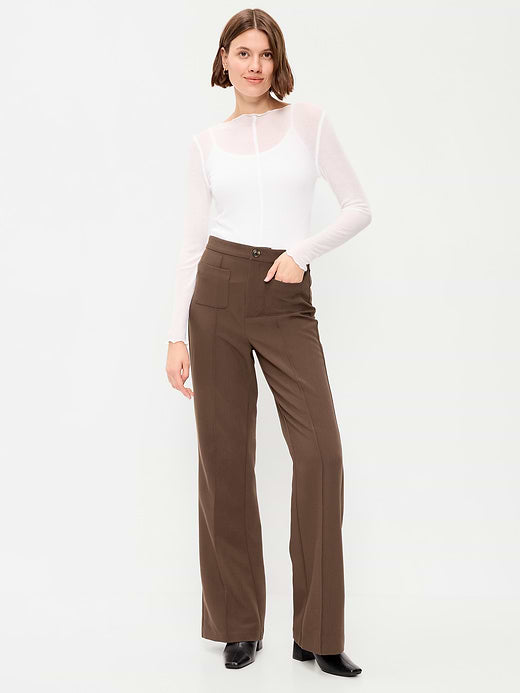 High-Waisted Patch Pocket Flare Pants - Earthen