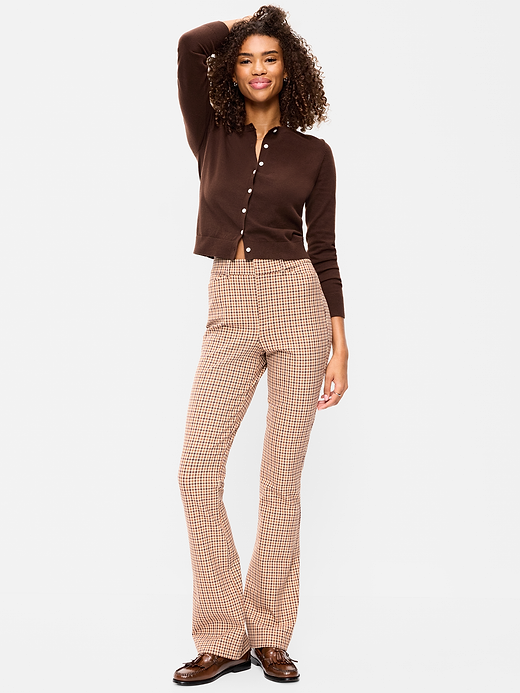 High-Waisted Pixie Flare Pants - Brown Plaid