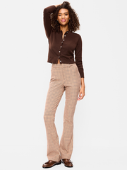 High-Waisted Pixie Flare Pants - Brown Plaid