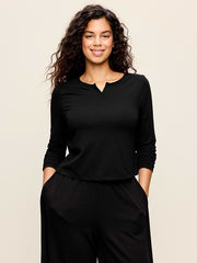 Long-Sleeve Split-Neck Top - Black Jack