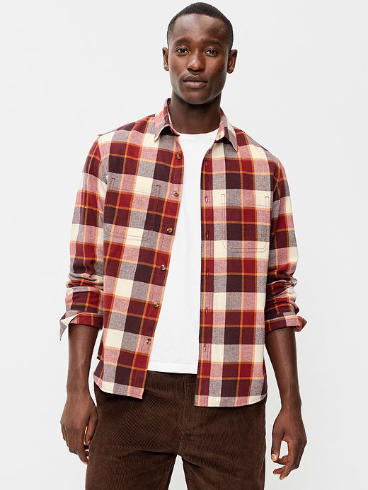Relaxed Long-Sleeve Flannel Pocket Shirt - Emberglow