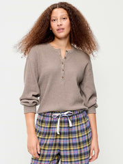 Long-Sleeve Crew-Neck Henley T-Shirt - Mushroom