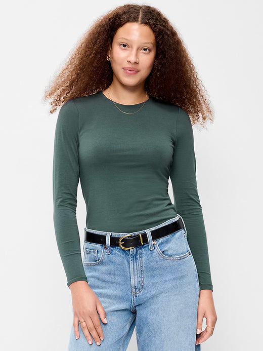 Hug Double-Layer Crew-Neck Long-Sleeve Top - Cavernous