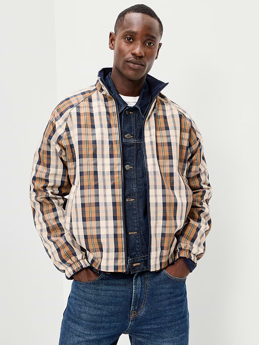 Water-Resistant Reversible Windbreaker Jacket - Blue/Cream