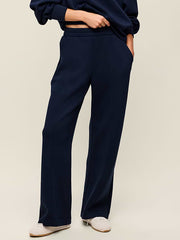 High-Waisted Bounce Fleece Wide-Leg Sweatpants - In the Navy