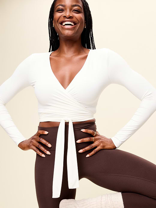 StudioSmooth Long-Sleeve Wrap Top - Magnolia