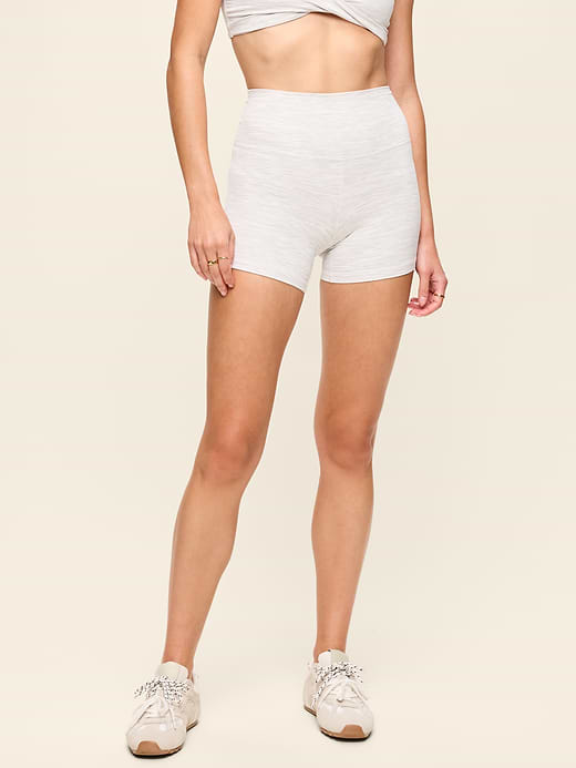 High-Waisted StudioSmooth Biker Shorts -- 4-inch inseam - Heather Grey