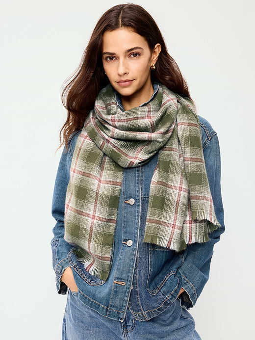 Flannel Printed Scarf - Green Plaid