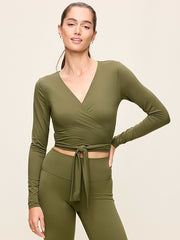 StudioSmooth Long-Sleeve Wrap Top - Hearthwood